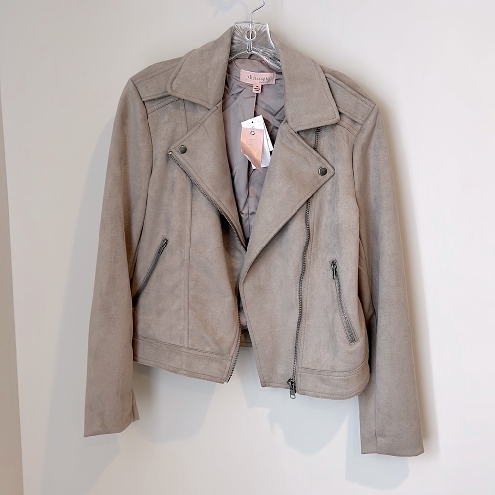 NWT Philosophy faux suede leather Moto jacket taupe medium